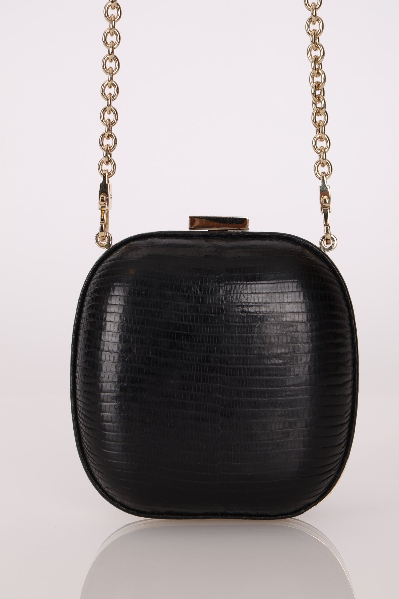 Rare Gucci Lizard Rounded Miniaudiere Clutch on Chain - FashioNica
