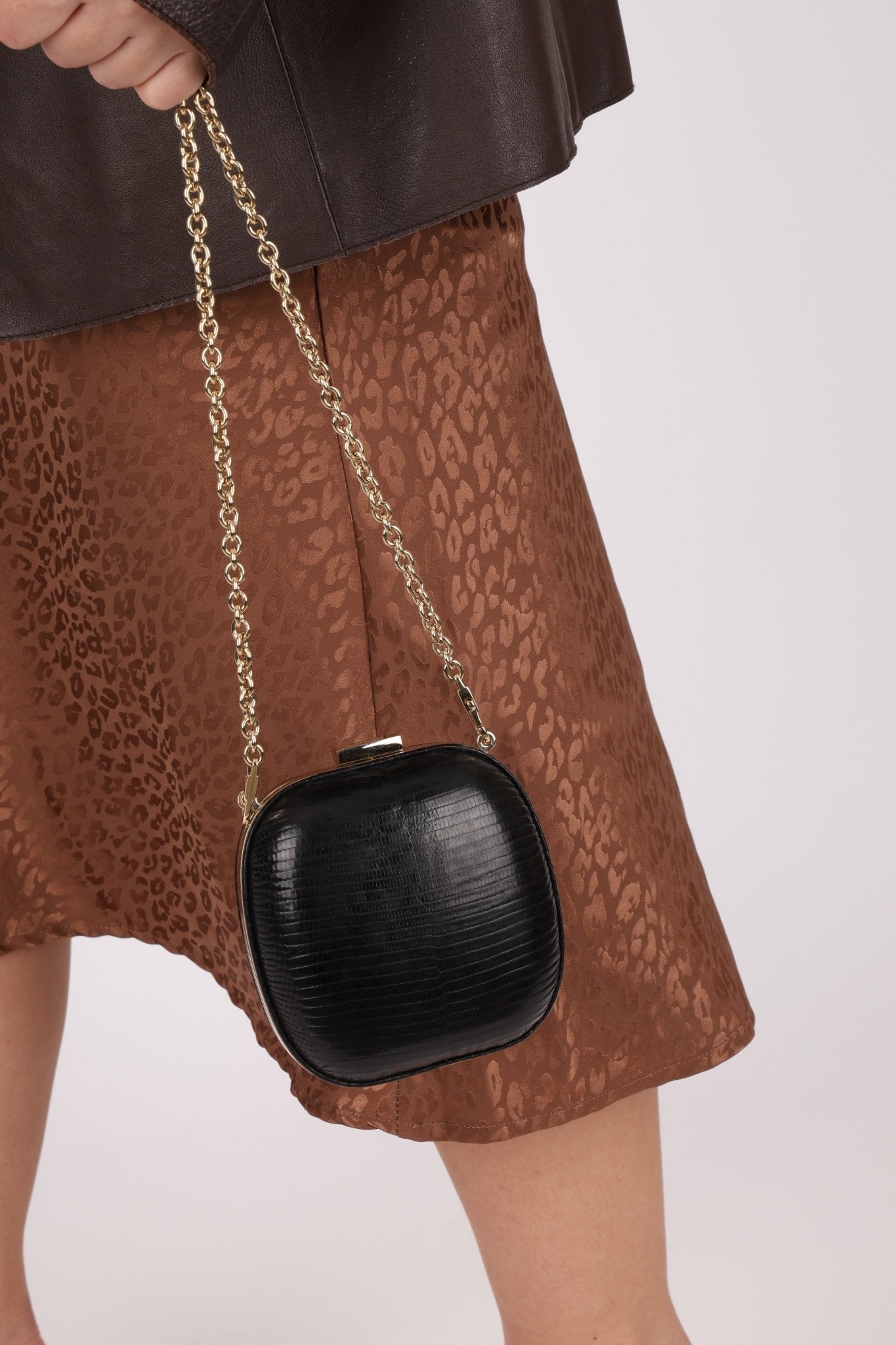 Rare Gucci Lizard Rounded Miniaudiere Clutch on Chain - FashioNica