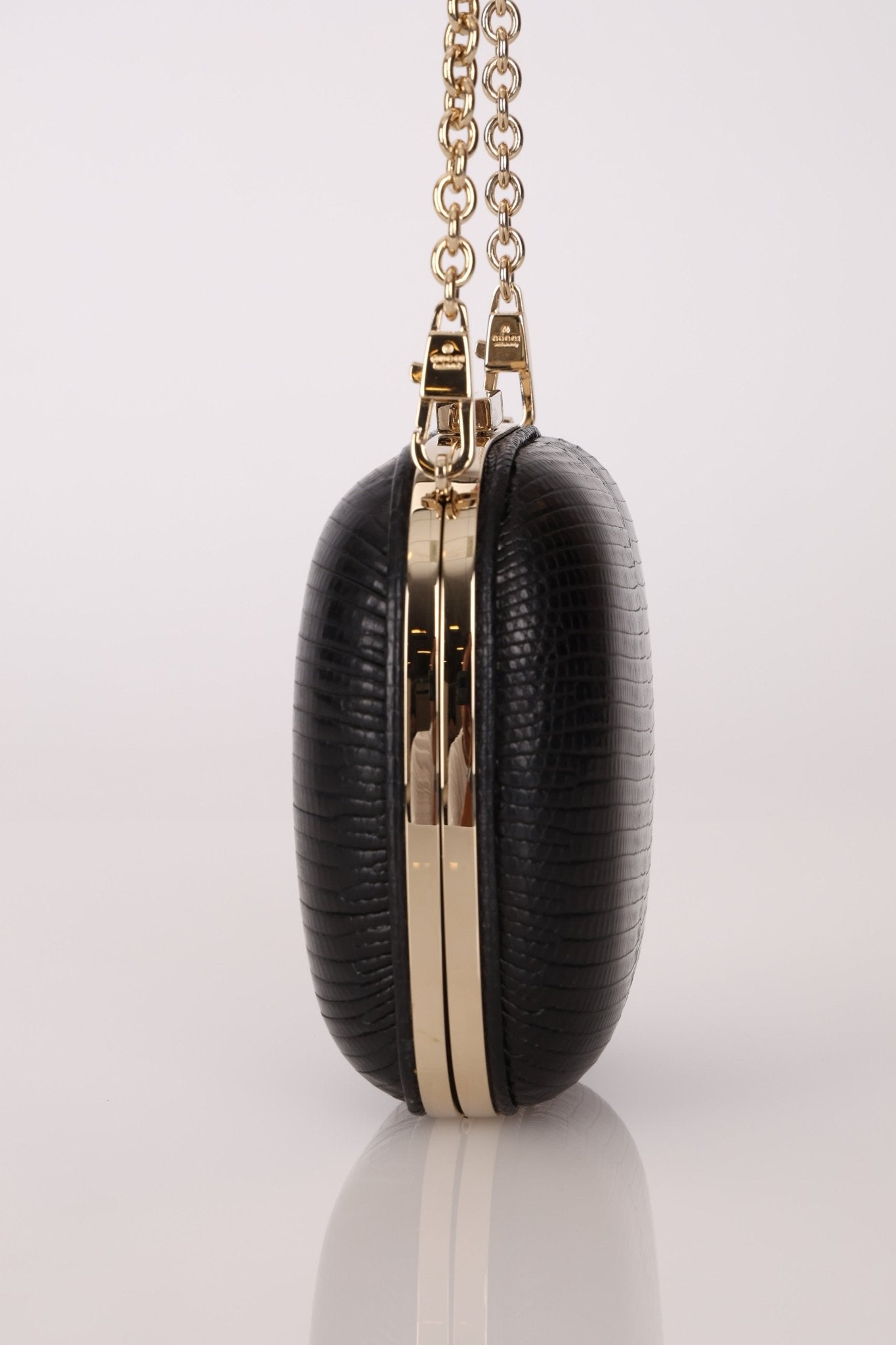 Rare Gucci Lizard Rounded Miniaudiere Clutch on Chain - FashioNica
