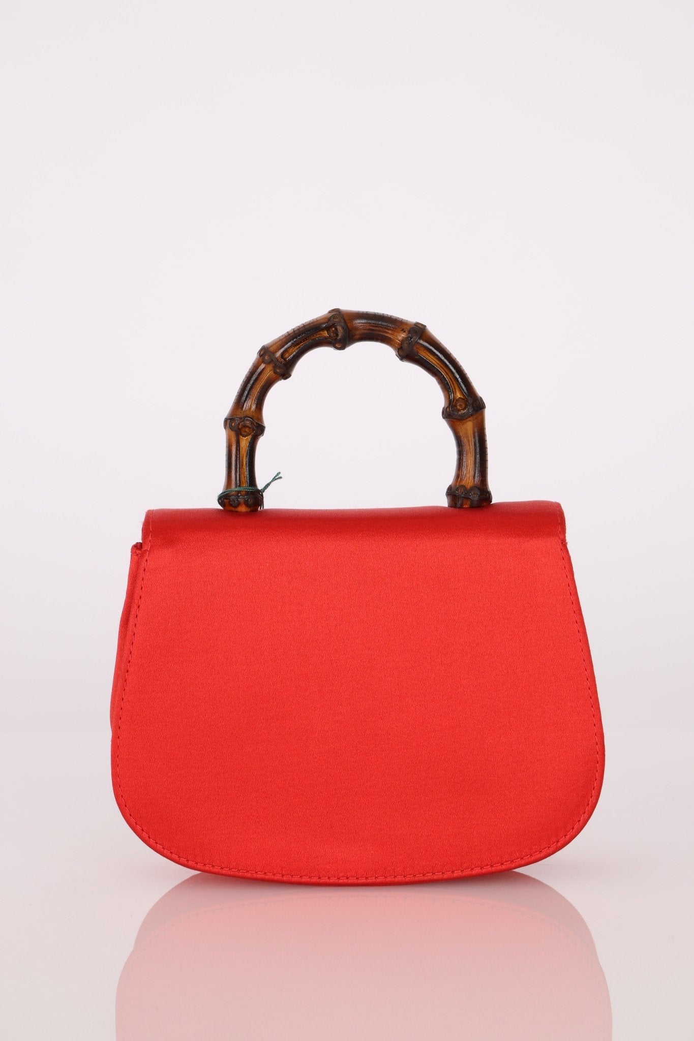 Rare Gucci Red Satin Mini Bamboo Top Handle - FashioNica