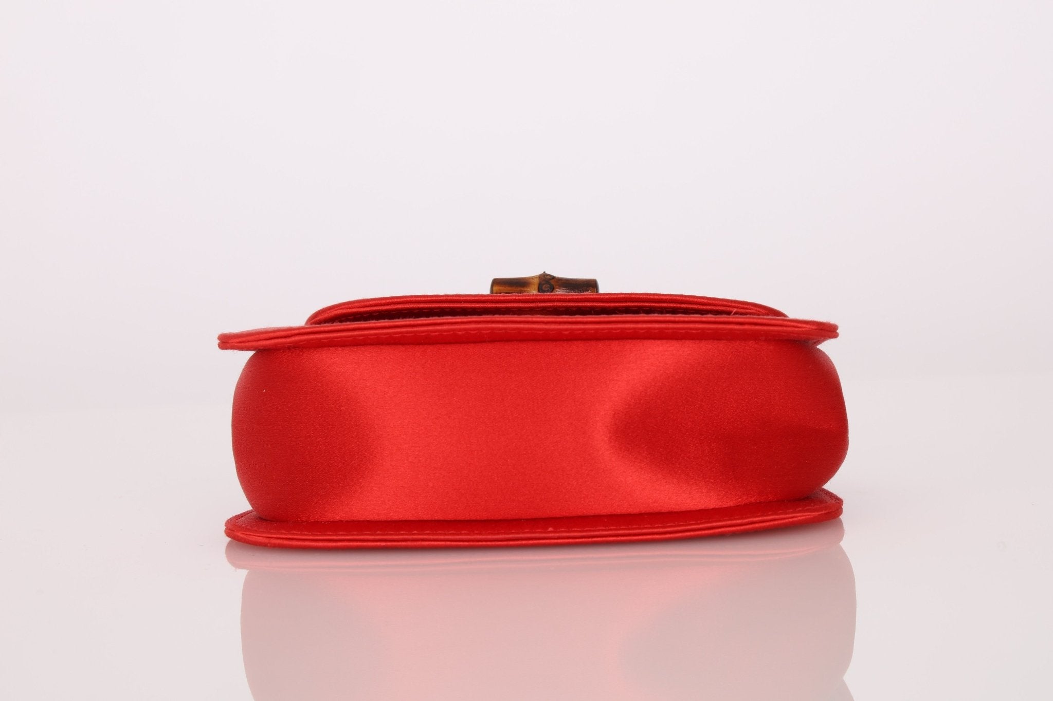 Rare Gucci Red Satin Mini Bamboo Top Handle - FashioNica
