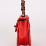 Rare Gucci Red Satin Mini Bamboo Top Handle - FashioNica
