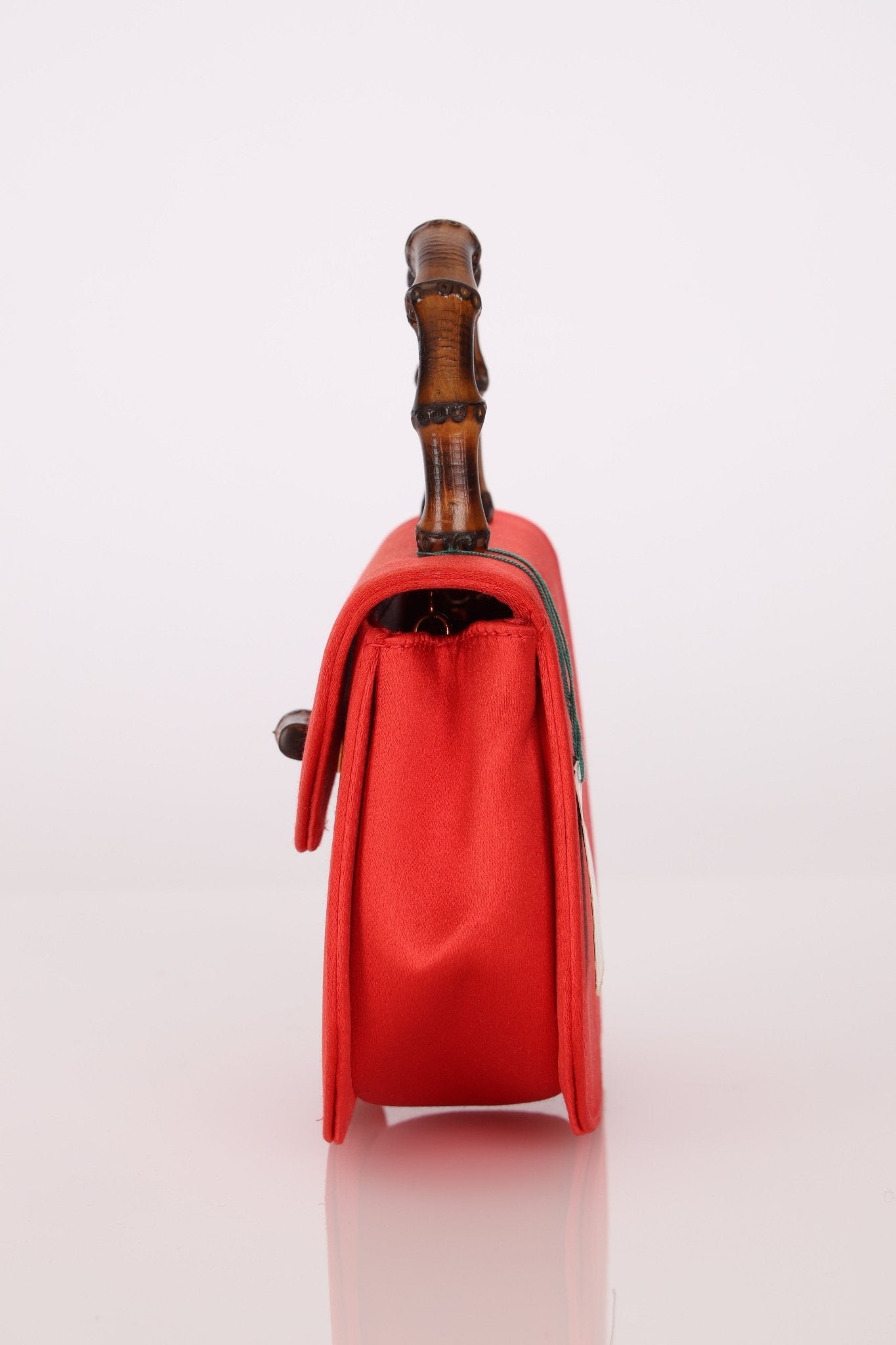 Rare Gucci Red Satin Mini Bamboo Top Handle - FashioNica