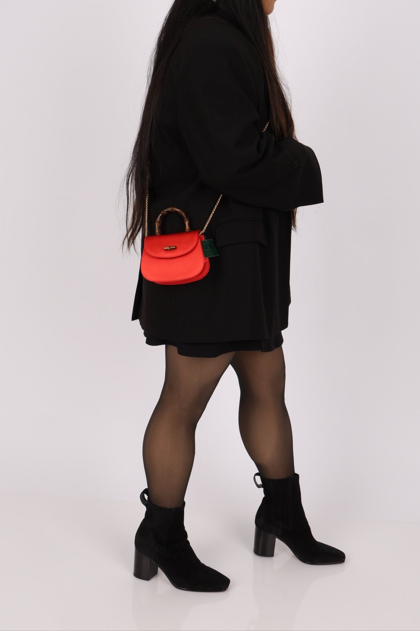 Rare Gucci Red Satin Mini Bamboo Top Handle - FashioNica