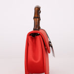 Rare Gucci Red Satin Mini Bamboo Top Handle - FashioNica