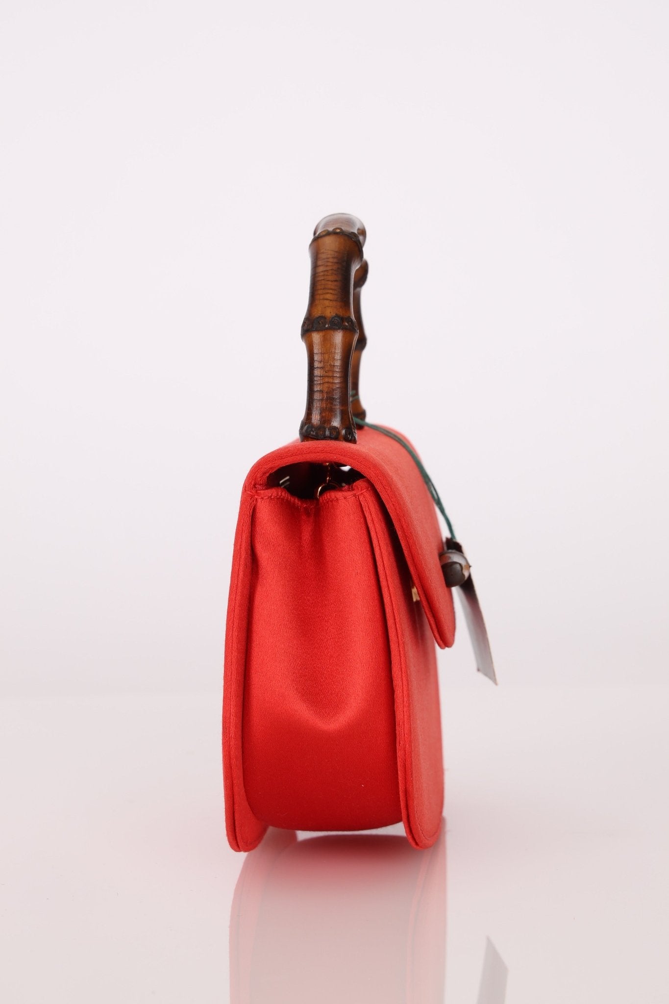 Rare Gucci Red Satin Mini Bamboo Top Handle - FashioNica