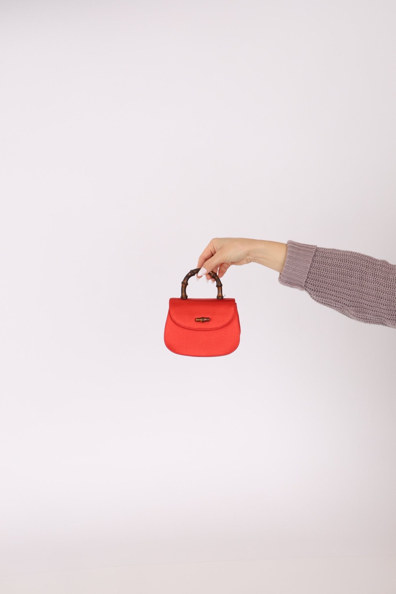 Rare Gucci Red Satin Mini Bamboo Top Handle - FashioNica