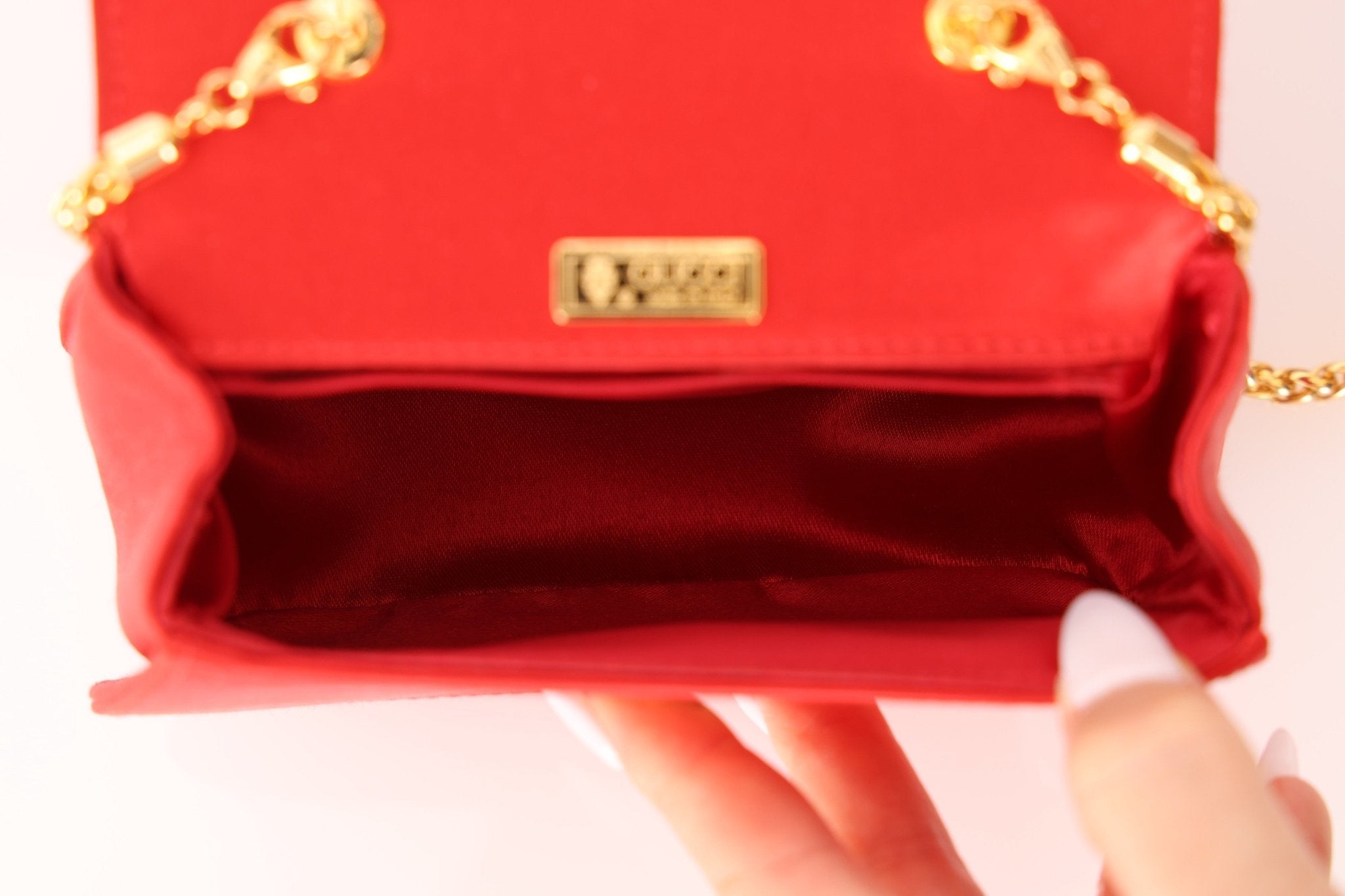 Rare Gucci Red Satin Mini Bamboo Top Handle - FashioNica