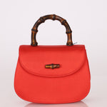 Rare Gucci Red Satin Mini Bamboo Top Handle - FashioNica