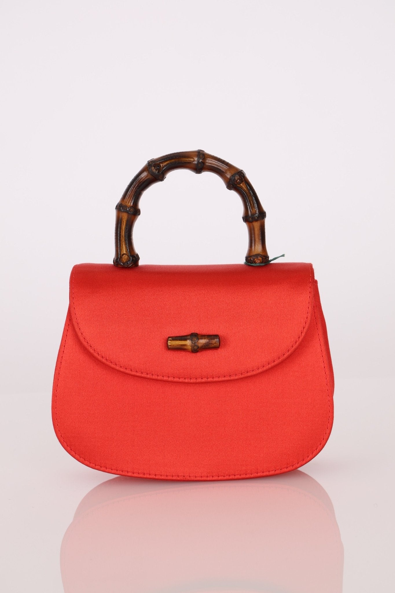 Rare Gucci Red Satin Mini Bamboo Top Handle - FashioNica