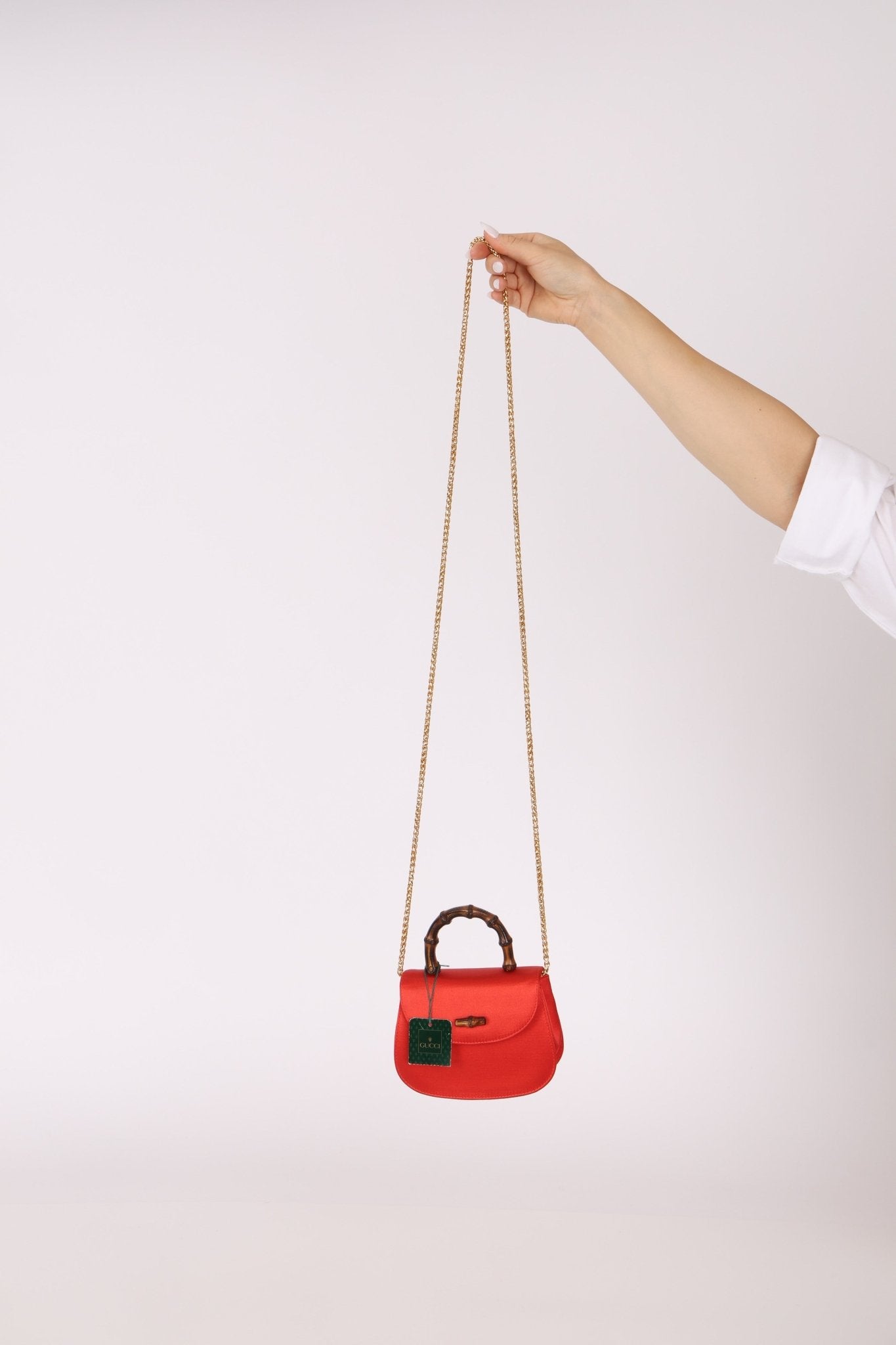 Rare Gucci Red Satin Mini Bamboo Top Handle - FashioNica