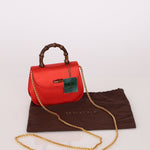 Rare Gucci Red Satin Mini Bamboo Top Handle - FashioNica