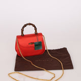 Rare Gucci Red Satin Mini Bamboo Top Handle - FashioNica