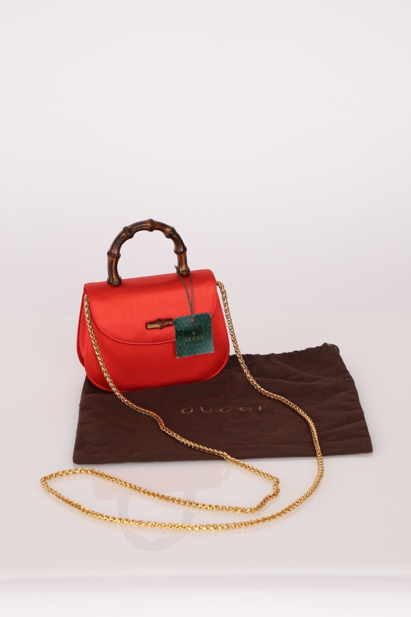 Rare Gucci Red Satin Mini Bamboo Top Handle - FashioNica