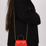 Rare Gucci Red Satin Mini Bamboo Top Handle - FashioNica