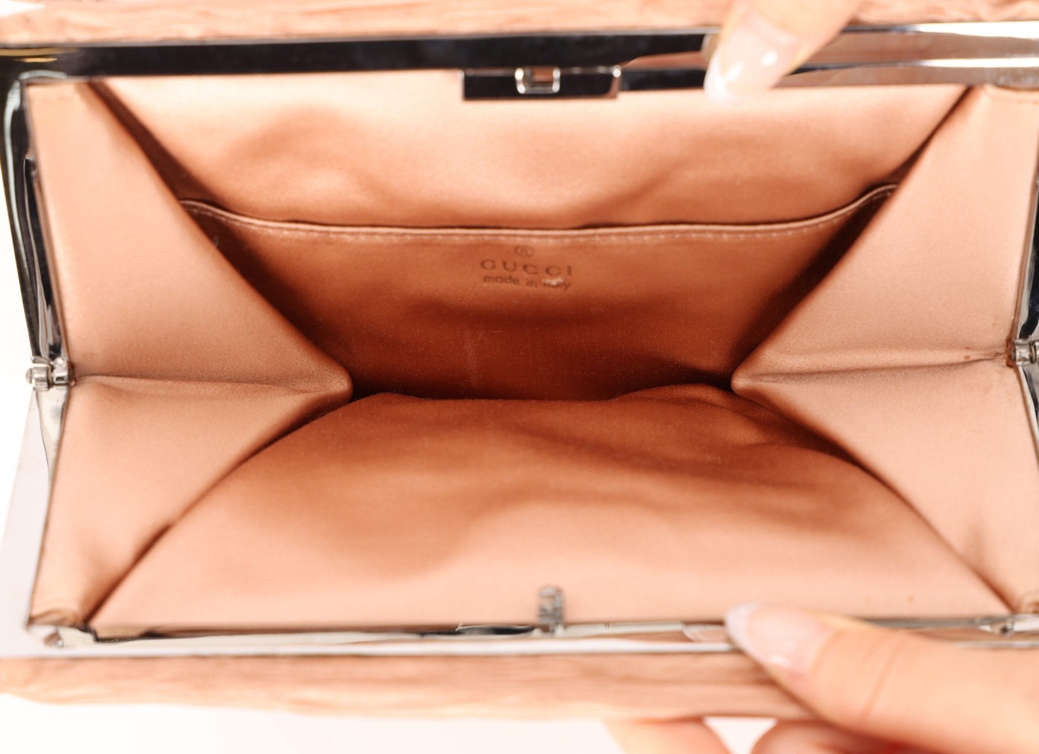 Rare Gucci Satin Pleated Square Frame Clutch - FashioNica