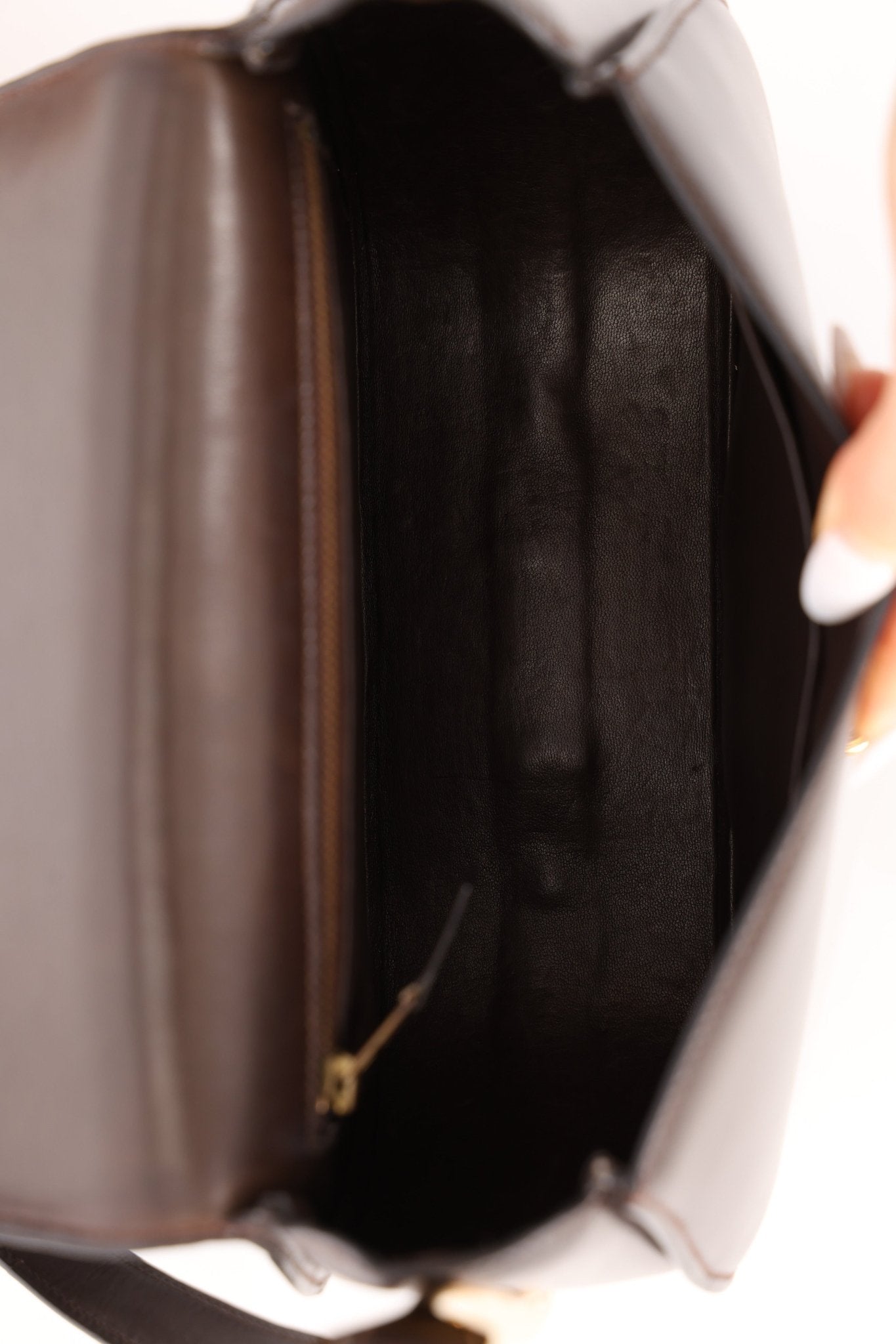 Rare Hermès 1984 Chocolat Box Calf Passe Guide Shoulder Bag - FashioNica