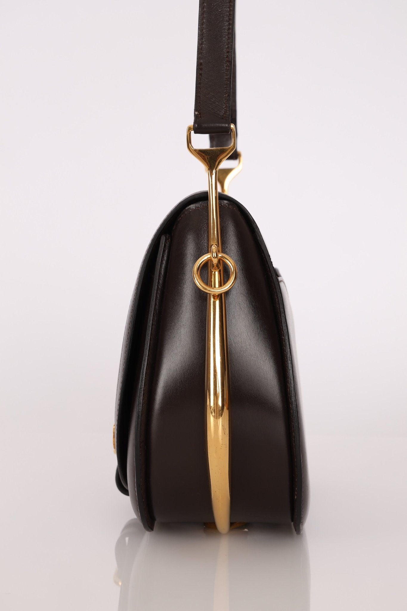 Rare Hermès 1984 Chocolat Box Calf Passe Guide Shoulder Bag - FashioNica