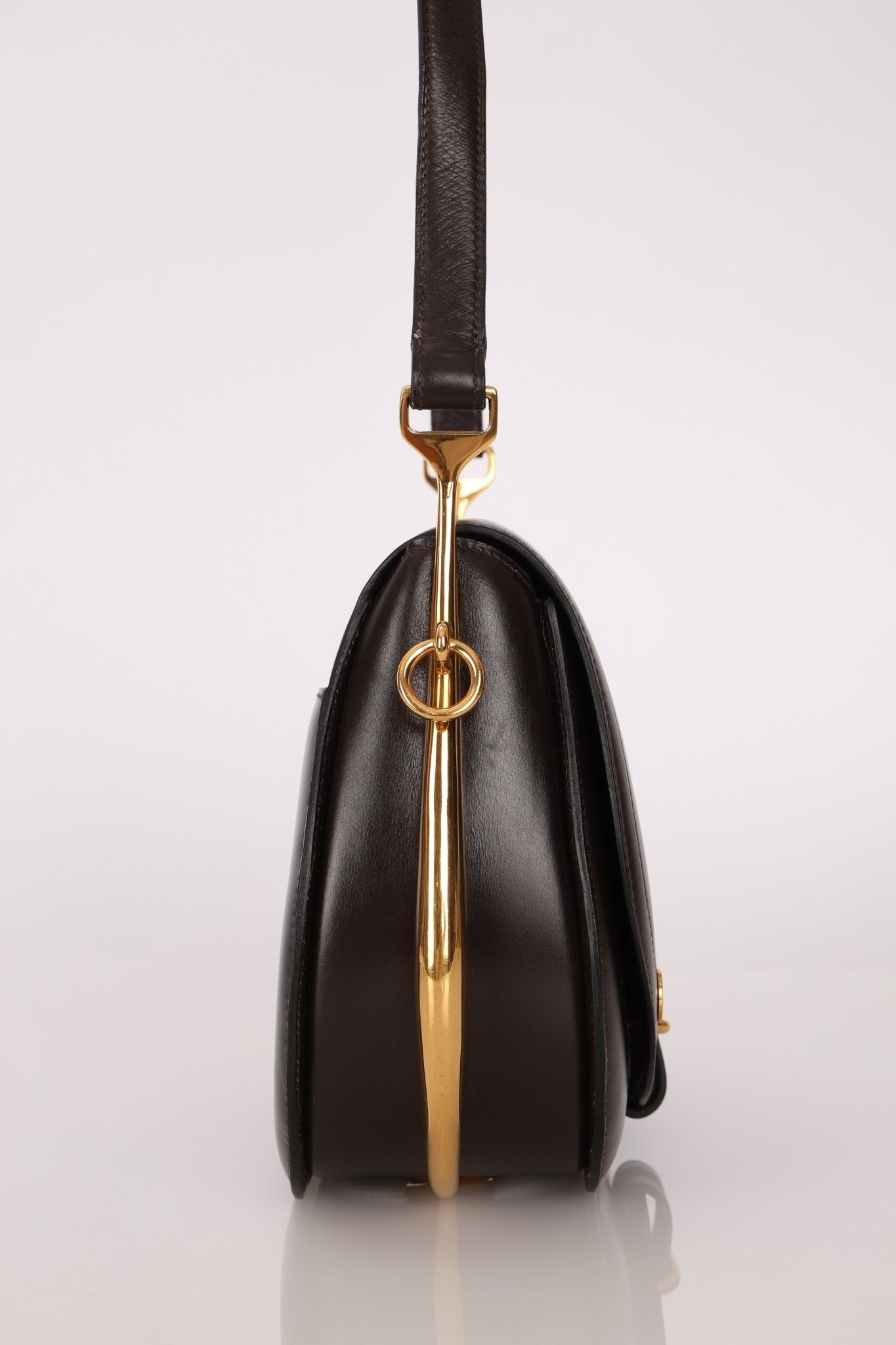 Rare Hermès 1984 Chocolat Box Calf Passe Guide Shoulder Bag - FashioNica