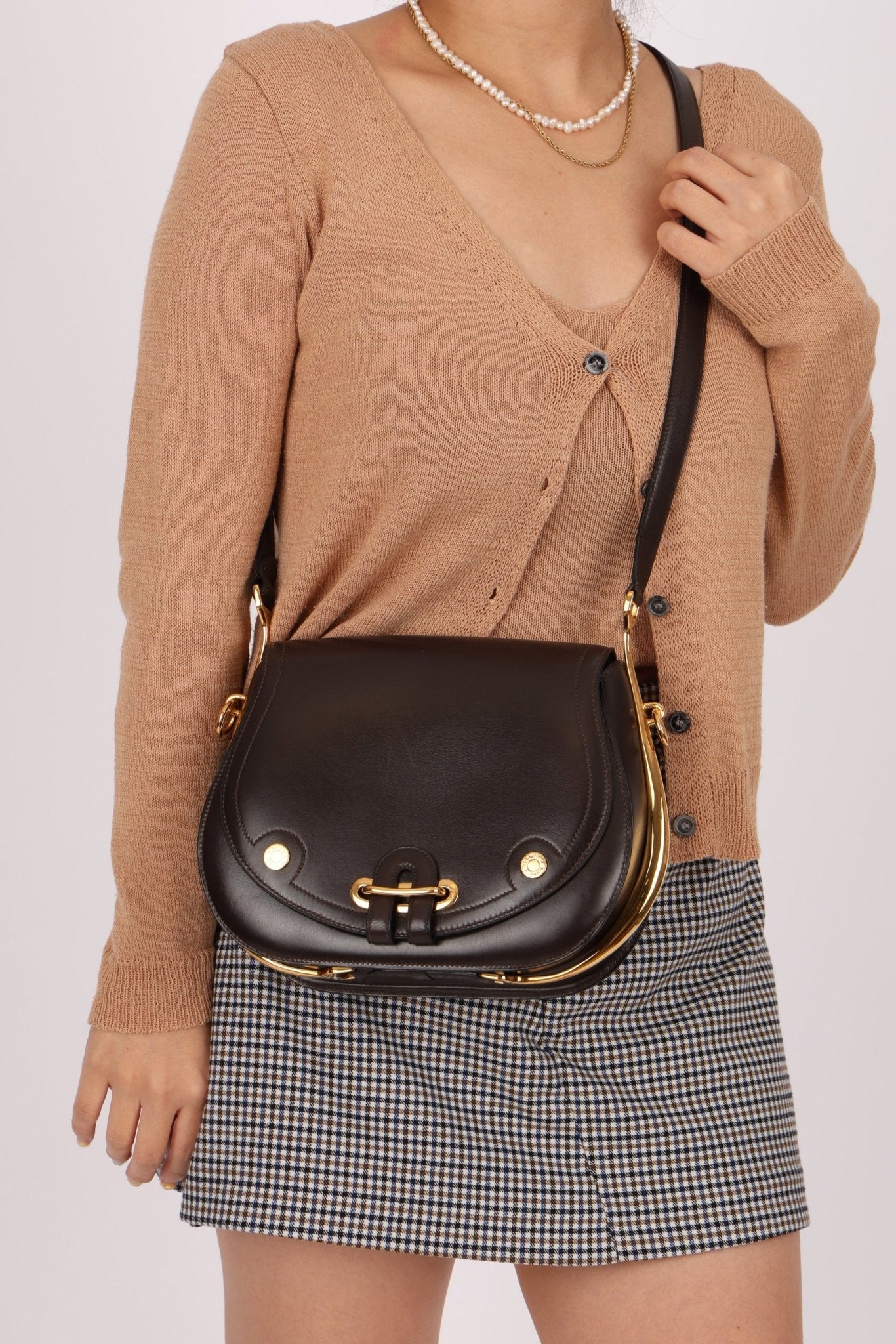 Rare Hermès 1984 Chocolat Box Calf Passe Guide Shoulder Bag - FashioNica