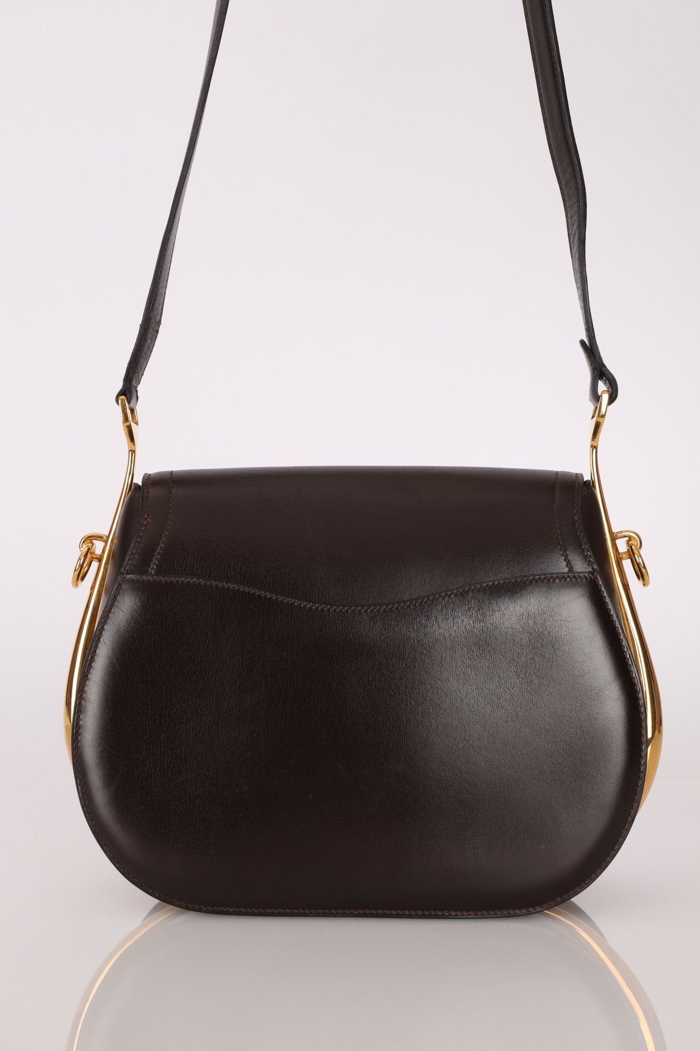 Rare Hermès 1984 Chocolat Box Calf Passe Guide Shoulder Bag - FashioNica