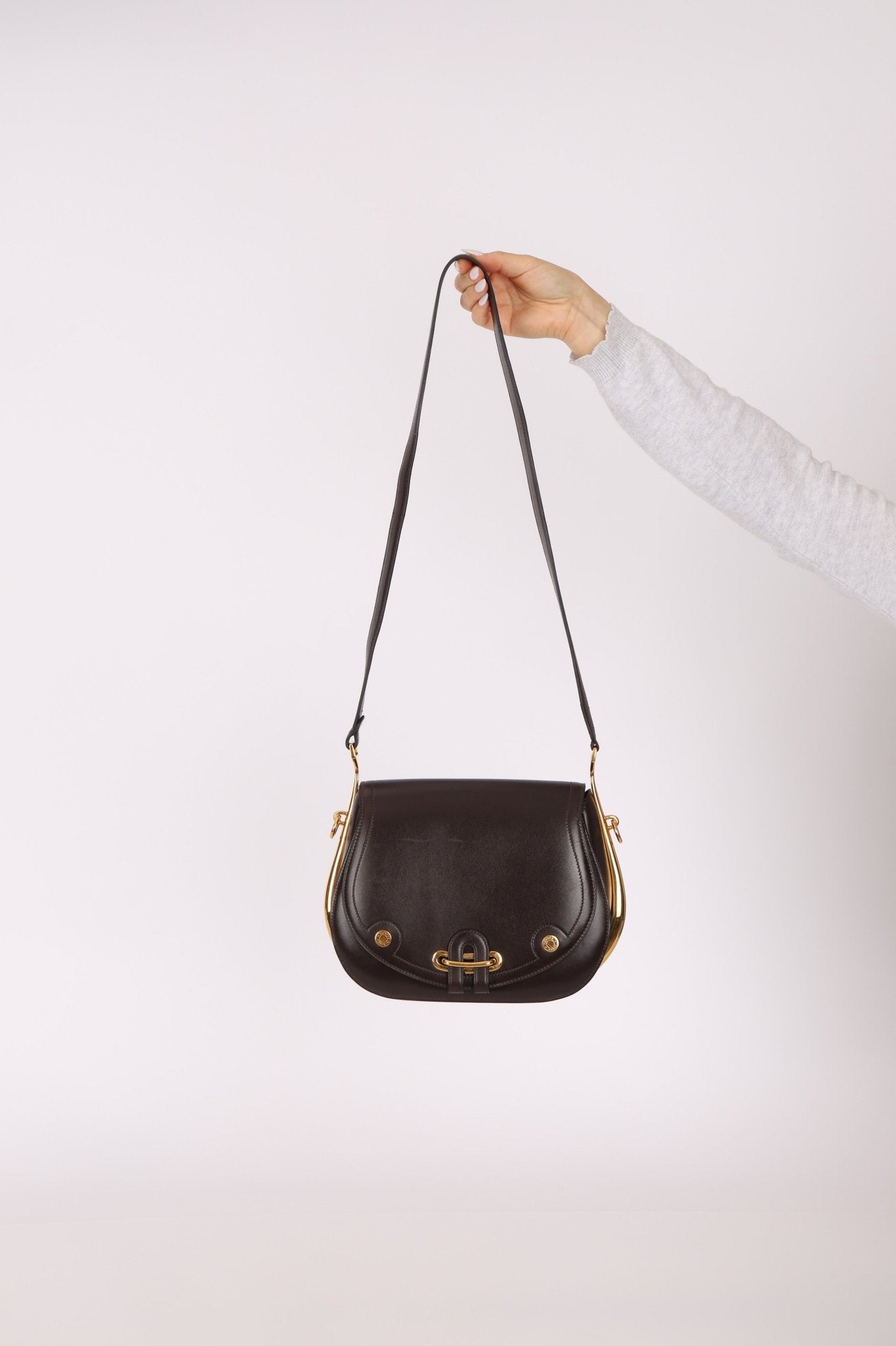 Rare Hermès 1984 Chocolat Box Calf Passe Guide Shoulder Bag - FashioNica