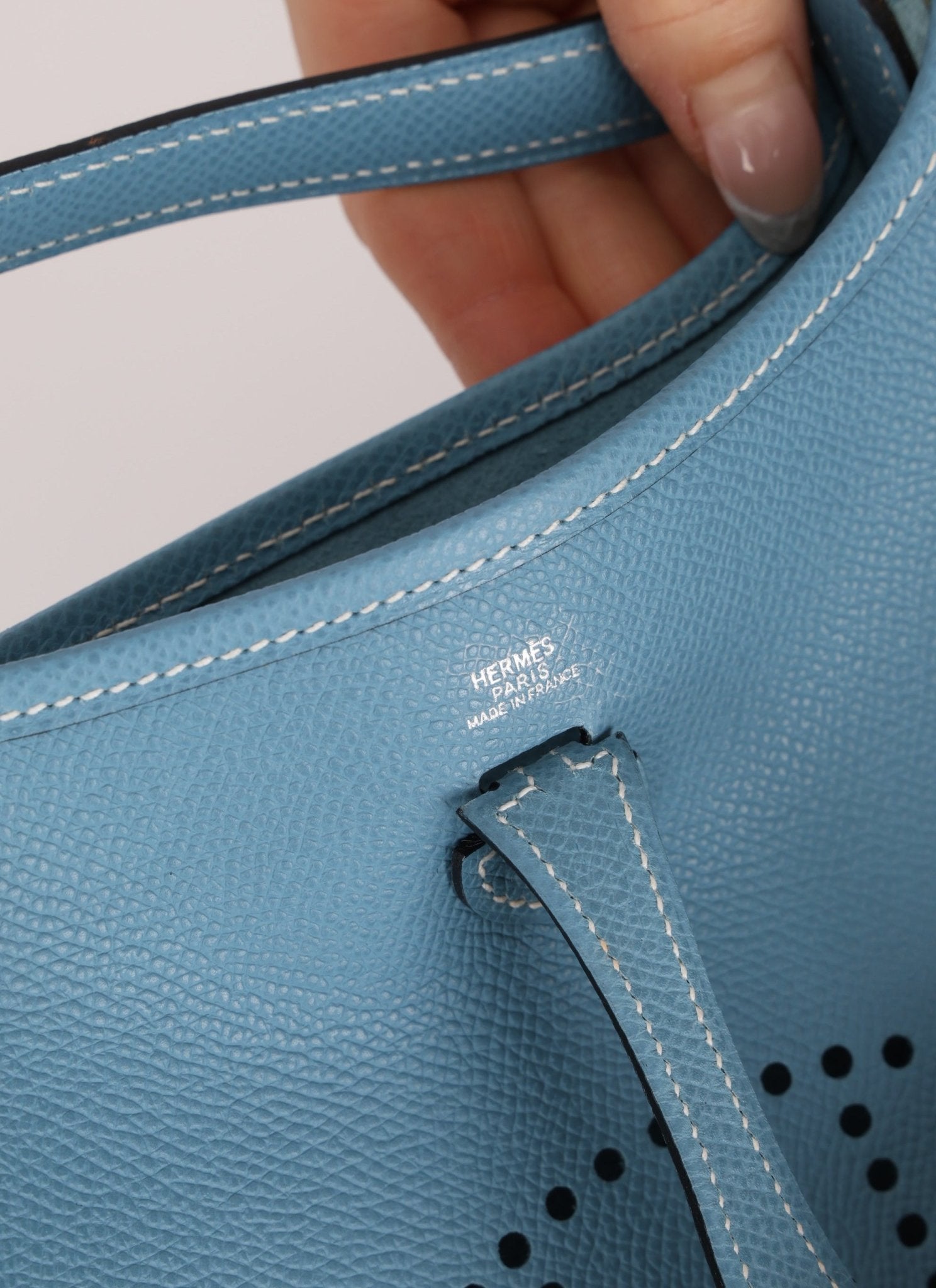 Rare Hermès 2006 Bleu Jean Epsom Mini Evelyne w Epsom Strap TPM PHW - FashioNica