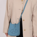 Rare Hermès 2006 Bleu Jean Epsom Mini Evelyne w Epsom Strap TPM PHW - FashioNica