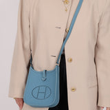 Rare Hermès 2006 Bleu Jean Epsom Mini Evelyne w Epsom Strap TPM PHW - FashioNica