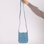 Rare Hermès 2006 Bleu Jean Epsom Mini Evelyne w Epsom Strap TPM PHW - FashioNica