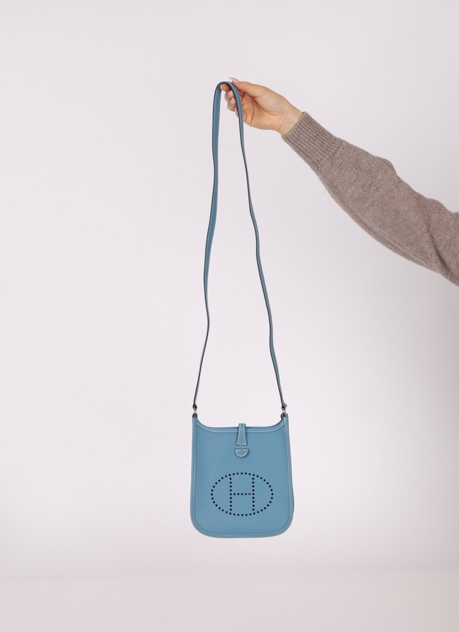 Rare Hermès 2006 Bleu Jean Epsom Mini Evelyne w Epsom Strap TPM PHW - FashioNica