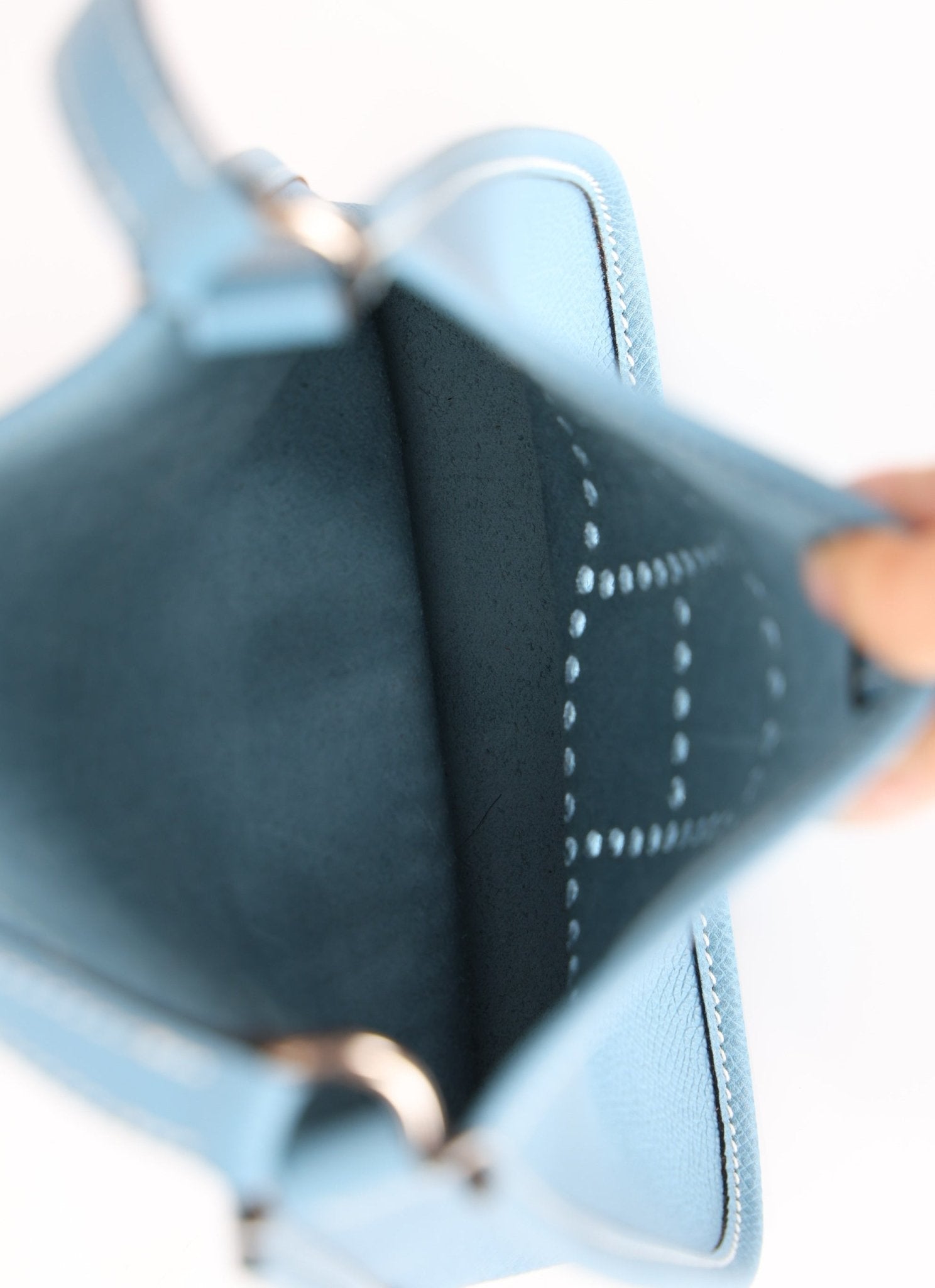 Rare Hermès 2006 Bleu Jean Epsom Mini Evelyne w Epsom Strap TPM PHW - FashioNica