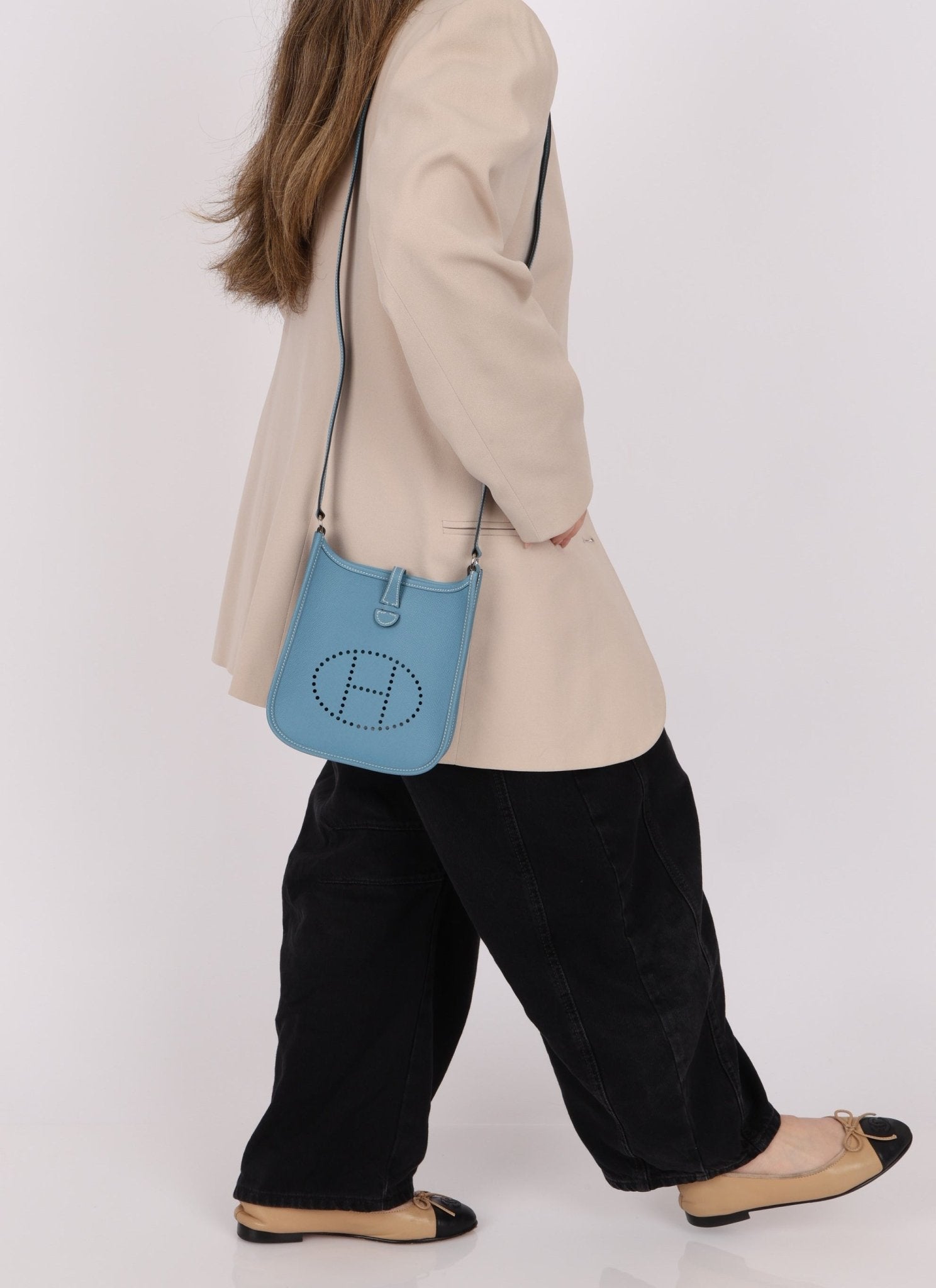 Rare Hermès 2006 Bleu Jean Epsom Mini Evelyne w Epsom Strap TPM PHW - FashioNica