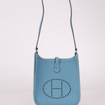 Rare Hermès 2006 Bleu Jean Epsom Mini Evelyne w Epsom Strap TPM PHW - FashioNica
