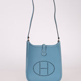 Rare Hermès 2006 Bleu Jean Epsom Mini Evelyne w Epsom Strap TPM PHW - FashioNica