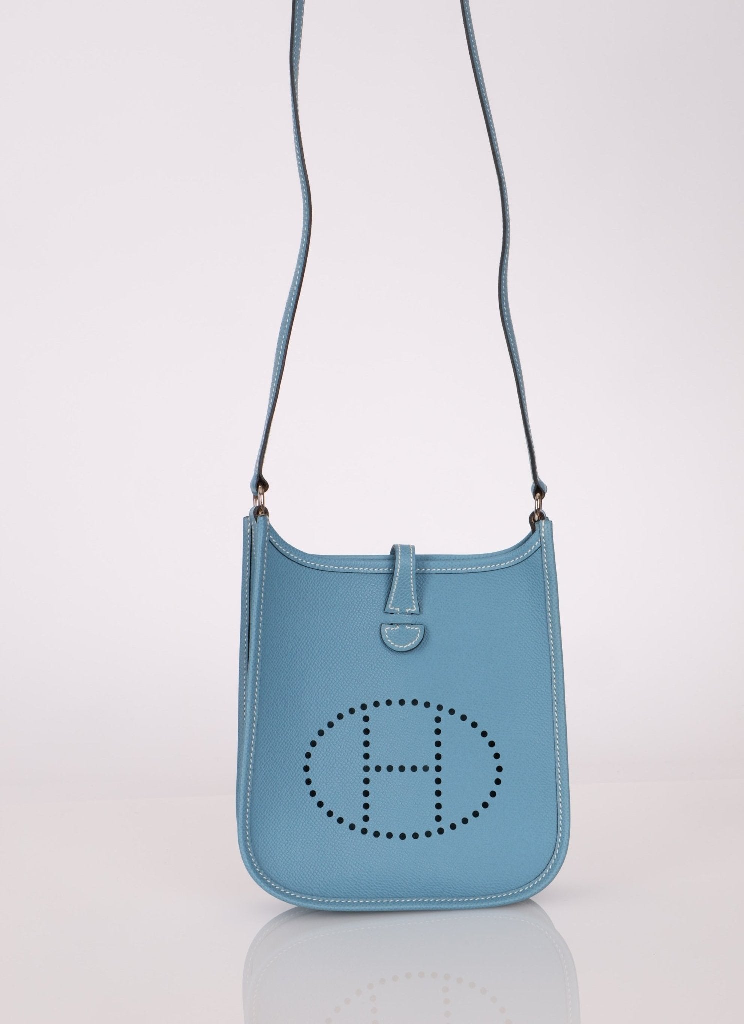 Rare Hermès 2006 Bleu Jean Epsom Mini Evelyne w Epsom Strap TPM PHW - FashioNica