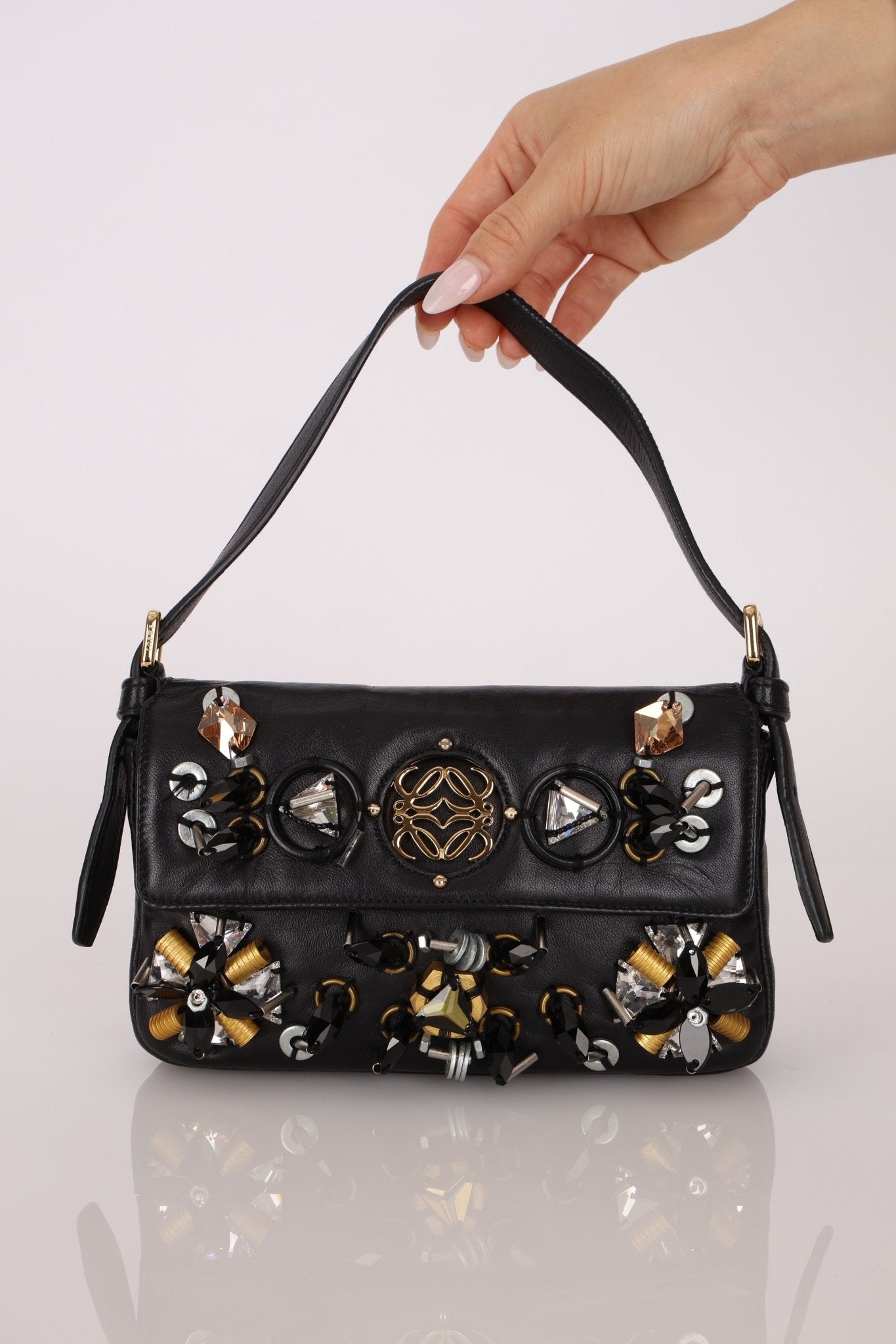 Rare Loewe Leather Beaded & Hardware Mini Baguette - FashioNica