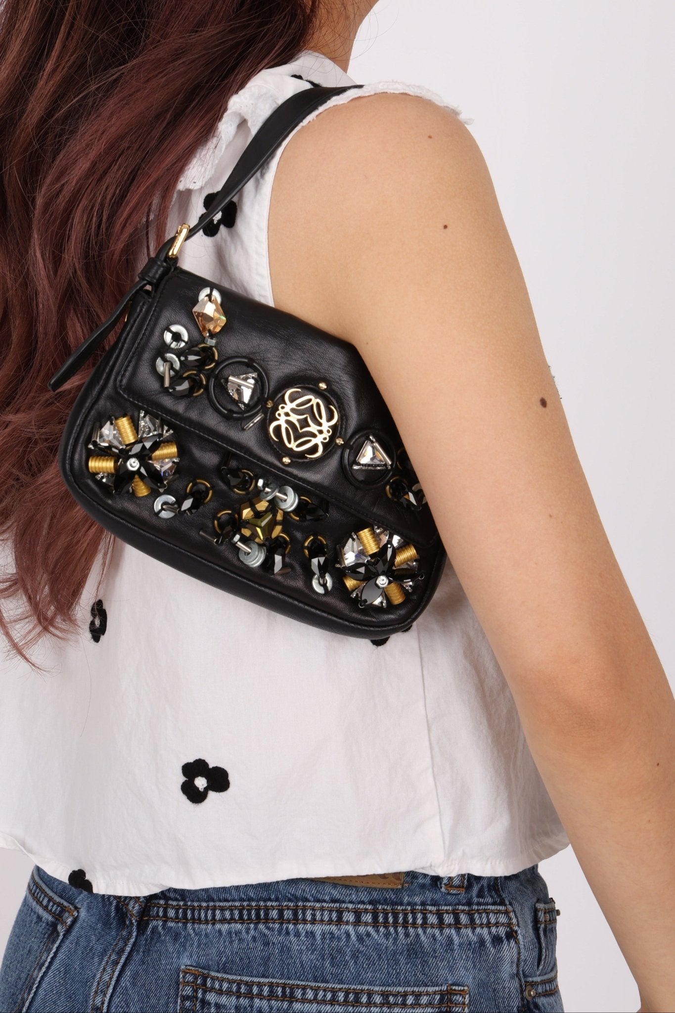 Rare Loewe Leather Beaded & Hardware Mini Baguette - FashioNica