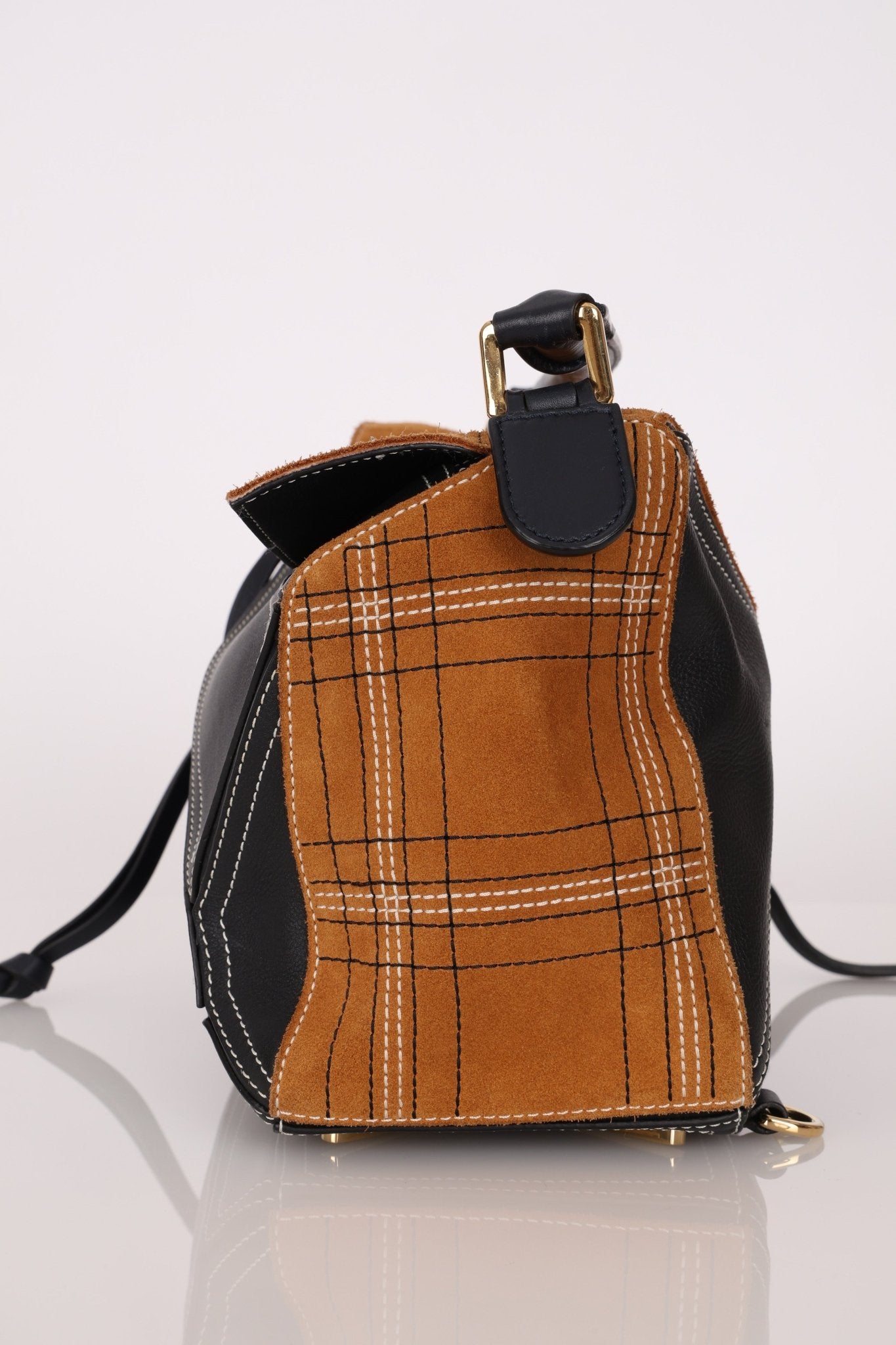 Rare Loewe Plaid Suede and Calfskin Medium Puzzle Bag - FashioNica