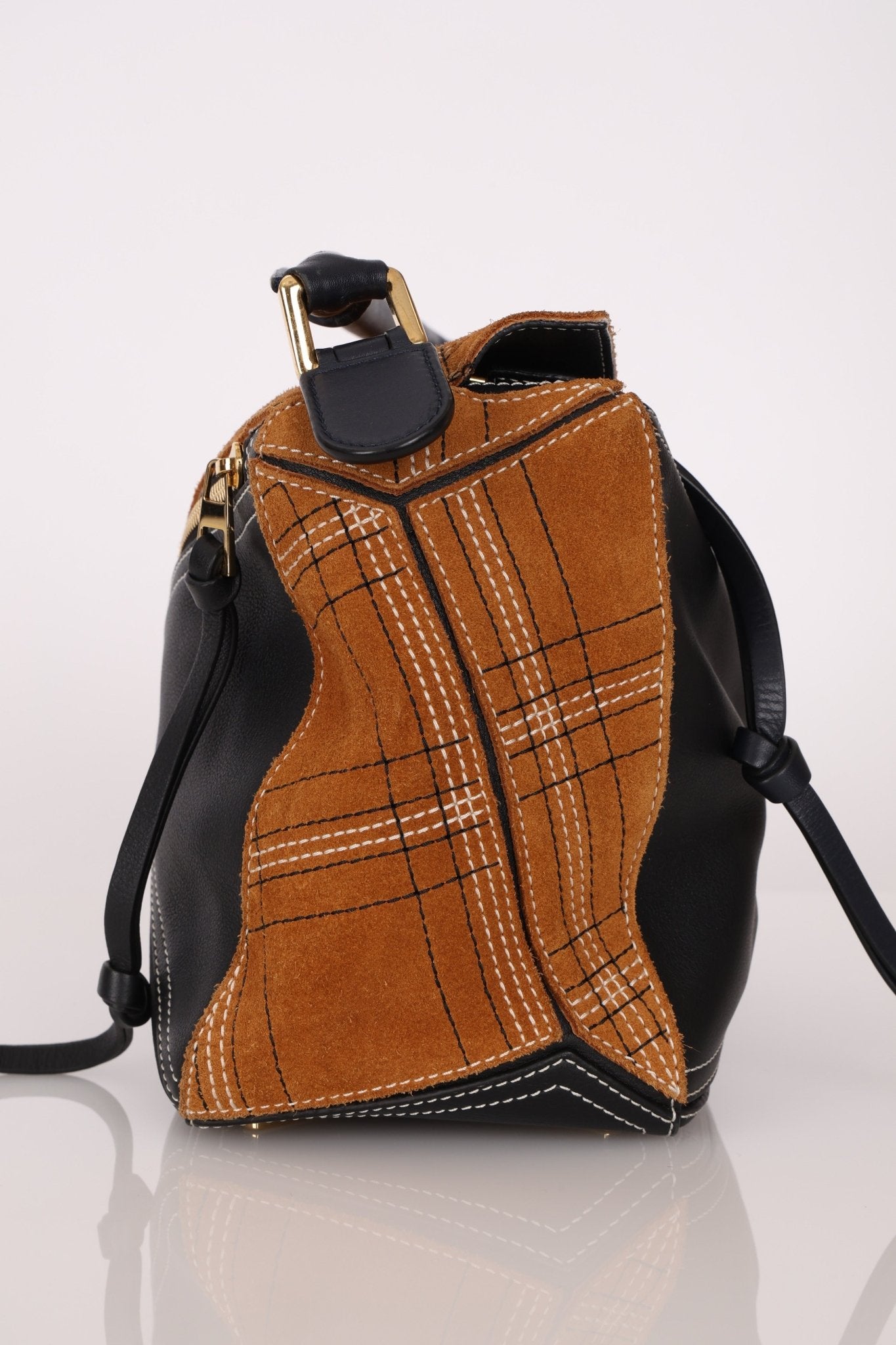 Rare Loewe Plaid Suede and Calfskin Medium Puzzle Bag - FashioNica