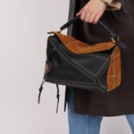 Rare Loewe Plaid Suede and Calfskin Medium Puzzle Bag - FashioNica