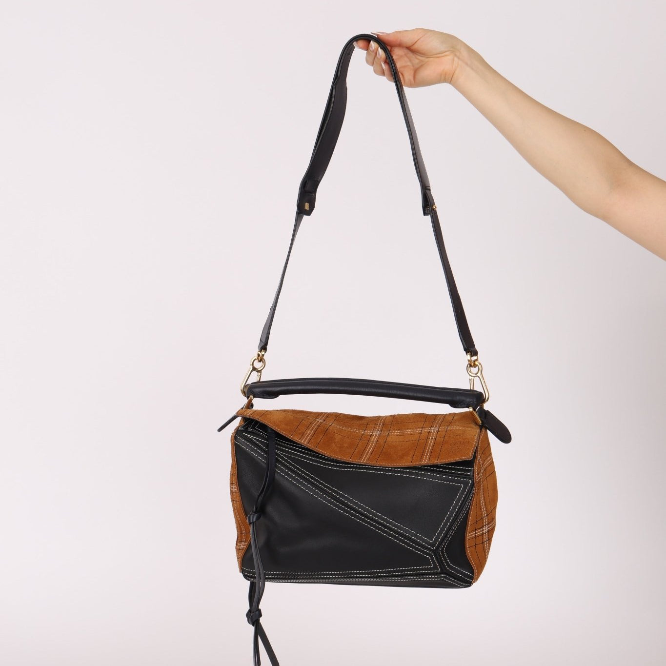 Rare Loewe Plaid Suede and Calfskin Medium Puzzle Bag - FashioNica