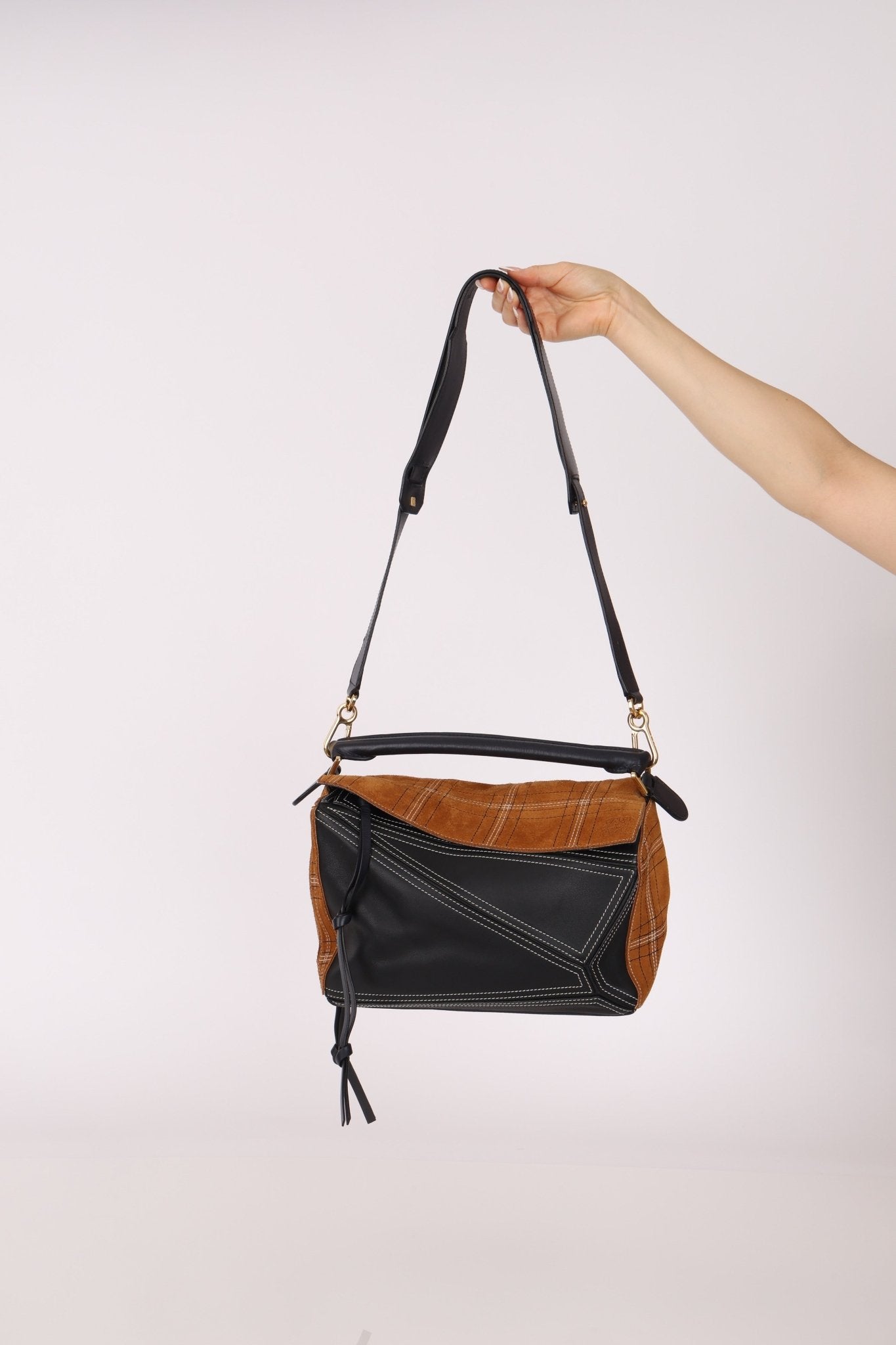 Rare Loewe Plaid Suede and Calfskin Medium Puzzle Bag - FashioNica