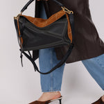 Rare Loewe Plaid Suede and Calfskin Medium Puzzle Bag - FashioNica