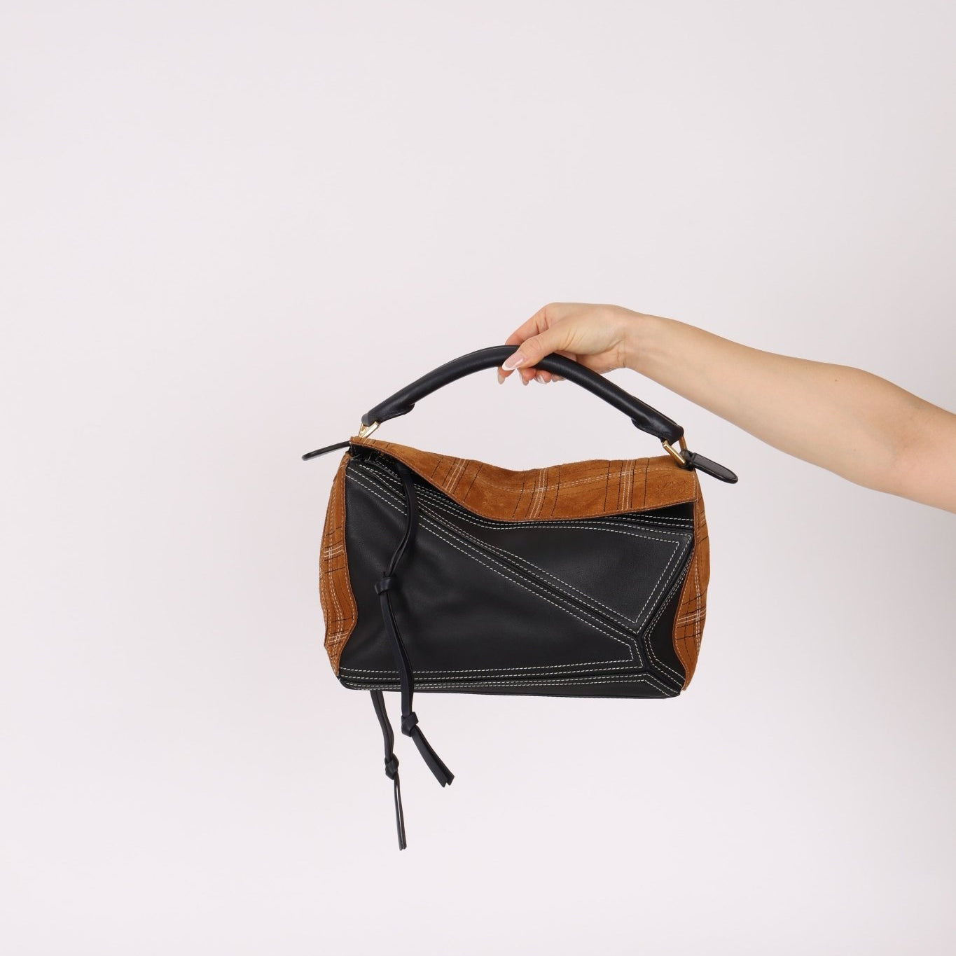 Rare Loewe Plaid Suede and Calfskin Medium Puzzle Bag - FashioNica