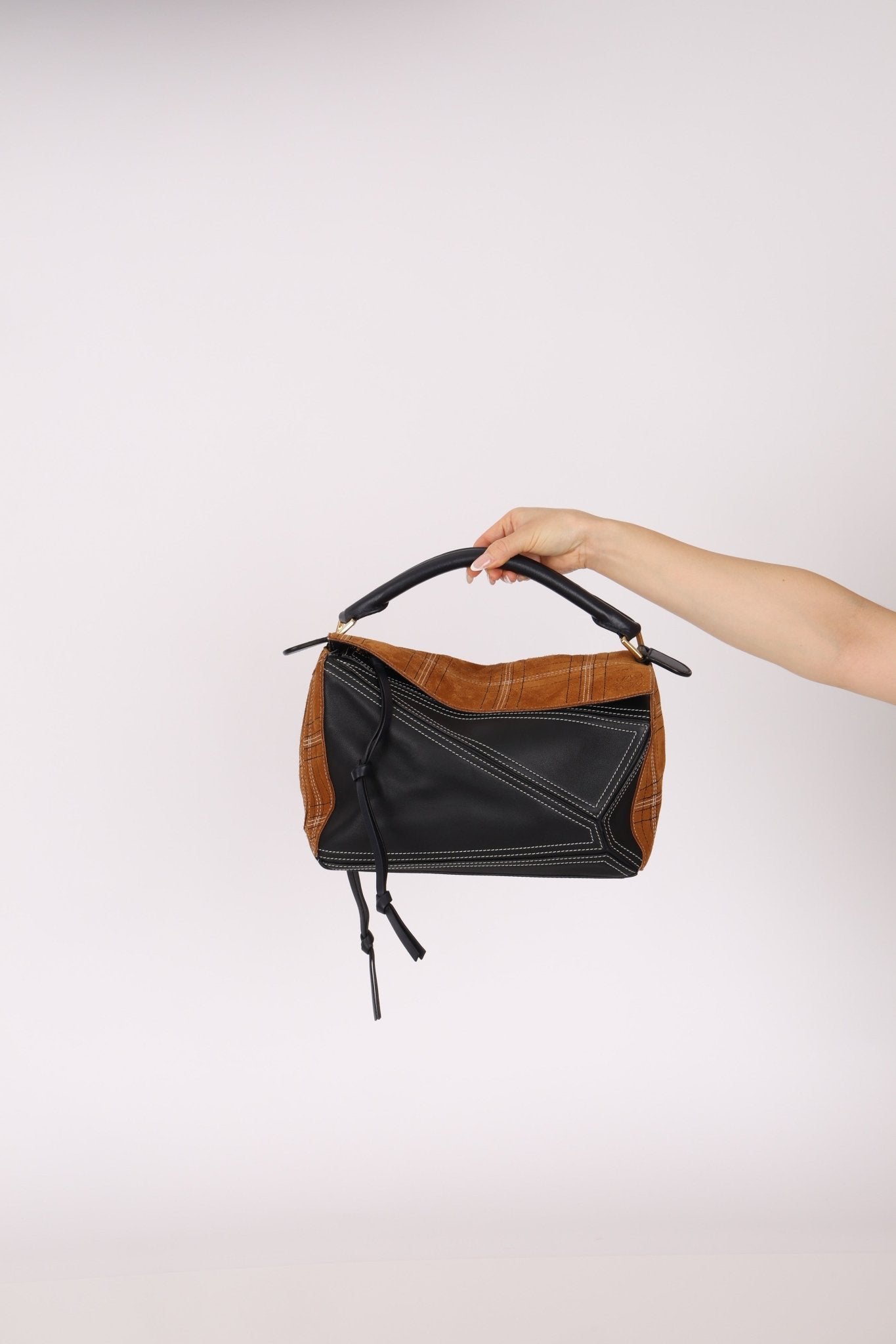 Rare Loewe Plaid Suede and Calfskin Medium Puzzle Bag - FashioNica