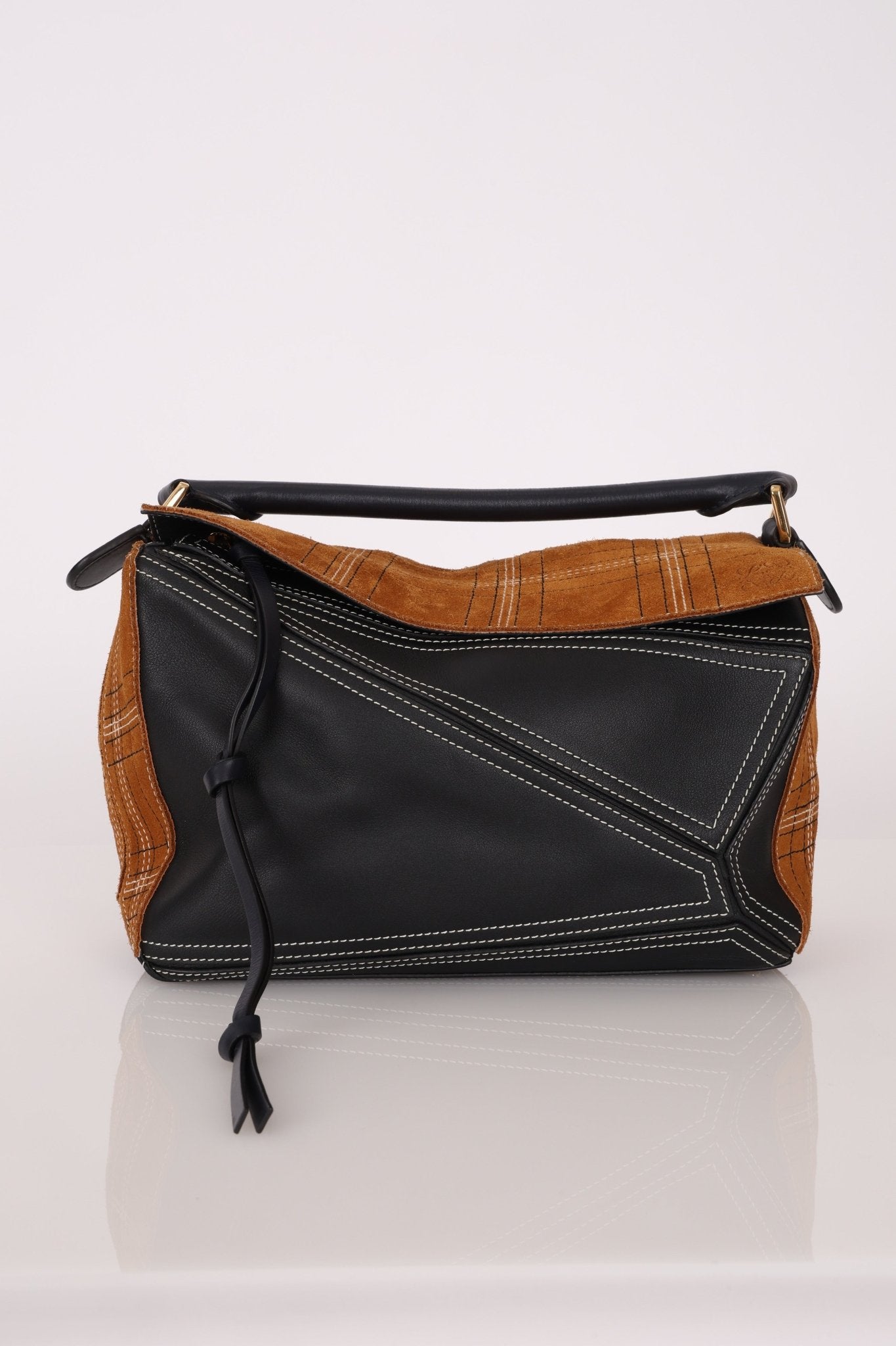 Rare Loewe Plaid Suede and Calfskin Medium Puzzle Bag - FashioNica