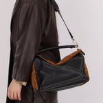 Rare Loewe Plaid Suede and Calfskin Medium Puzzle Bag - FashioNica