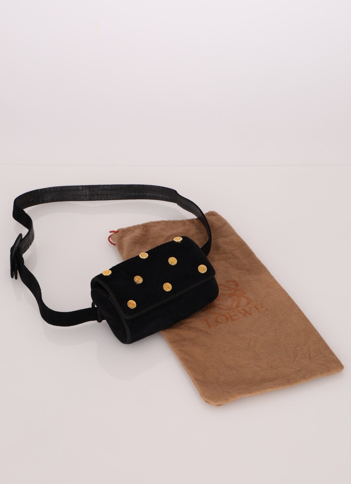 Rare Loewe Suede Coin Anagram Studded Waist Bag - FashioNica