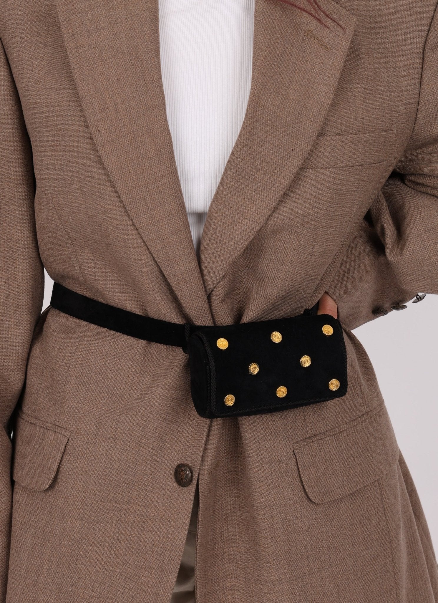 Rare Loewe Suede Coin Anagram Studded Waist Bag - FashioNica